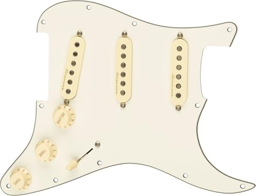 Fender® »Vintage Noiseless« Pre-Wired Stratocaster® Pickguard - Set di battipenna - S/S/S - Pergamena Bianco