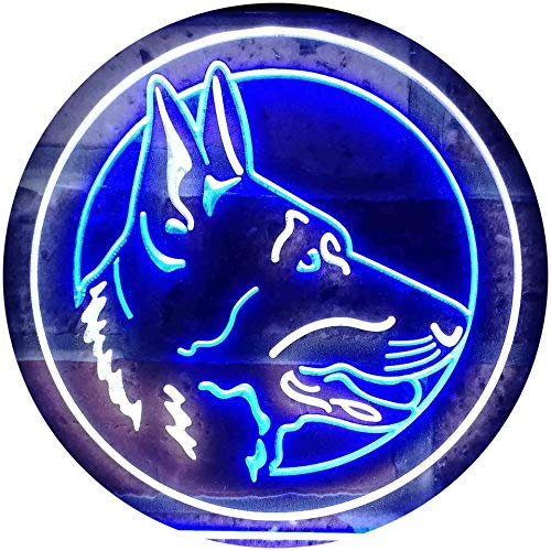 ADVPRO German Shepherd Dog Illuminated Dual Color LED Barlicht Neonlicht Lichtwerbung Neon Sign Weiß & Blau 300 x 210mm st6s32-i0668-wb