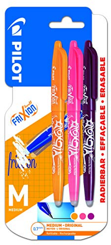 Pilot Frixion Tintenroller, radierbar, 0,7 mm Spitze, Aprikosenorange, Korallenrosa, Weinrot, 3 Stück, Medium