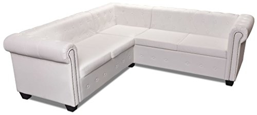 Tidyard Chesterfield Sofa 5-Sitzer Lounge Ledersofa Couch Sofagarnitur Vintage Couch Bürosofa Polstermöbel Stilsofa Couchgarnitur Polstersofa Kunstleder Weiß