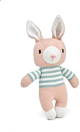 ThreadBear Design Finbar Plüschtier Hase, gestrickt, Geschenkidee für Babys und Kleinkinder – fördert sensorisches und fantasievolles Spielen und Berühren von 0+