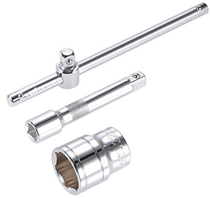 sourcing map Socket Accessory Set of 3 Pcs, 22mm 6-Point Shallow Socket 10 Sliding Wrench Breaker Bar 5 Extension Bar with 1/2 Drive
