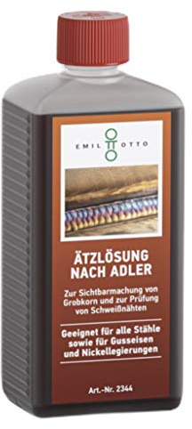 Ätzlösung nach Adler/Ätzmittel nach Adler von Emil Otto, 500 ml in kindersicherer Flasche, zur Sichtbarmachung von Grobkorn und zur Prüfung von Schweißnähten