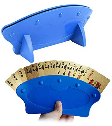 SANKESONG 2 Piezas Soporte para Juego de Cartas, Plastic Poker Rack Juego de Cartas Titular, Soporte de Juego de Tarjetas Soporte de Cartas Elegante, Diseño Curvado, Artefact de Naipe, Azul