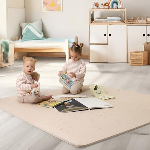 LuBabymats Puzzlematte für Kinder, EVA-Schaumstoff, extra gepolsterter Boden für Babys, Maße: 161 x 161 cm, Beige
