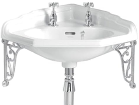 Casa Padrino Luxus Jugendstil Eckwaschbecken Weiß/Silber 63,5 x 49,5 x H. 23 cm - Porzellan 2-Loch Waschbecken mit Wandhalterung - Badezimmer Möbel