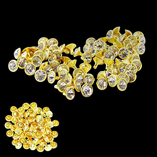 WedDecor 100pcs 8mm Diamante Diamond Clear Crystal Gold Rivets Studs with Pins Acrylic Shining Rhinestone Stud for Rock Leather Bag DIY Leather Crafts Clothing Decoration Purses Handbag Embellishment