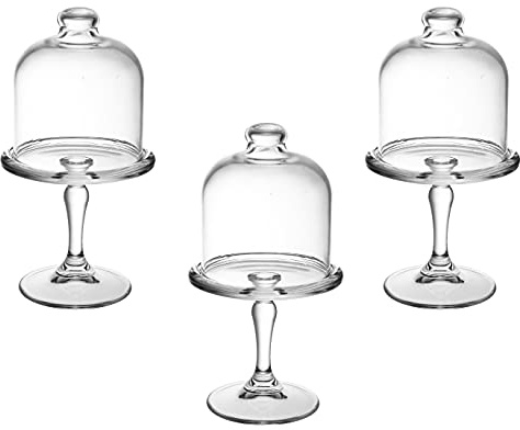 Pasabahce Cupcake-/Muffin-Kuchenständer aus Glas, 8 cm, mit Deckel mit Glöckchen, 3 Stück