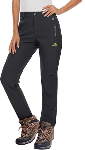 MAGCOMSEN Women's Fleece Lined Waterproof Insulated Winter Softshell Pants Outdoor Snow Ski Pants Warm Hiking Black S