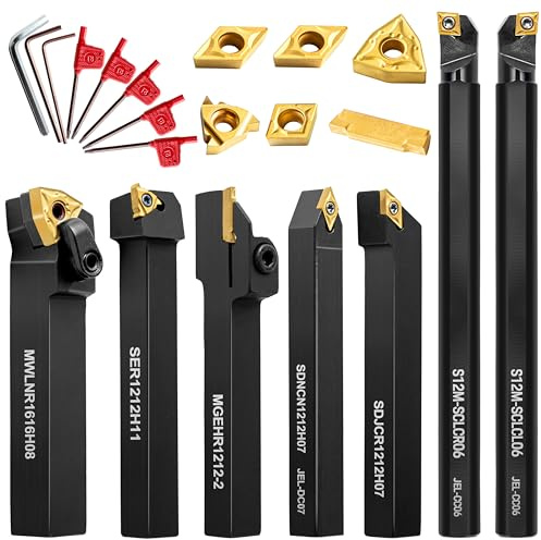 IWONGO 1/2 MWLNR Heavy-Duty Lathe Turning Tool Set (7pcs), Nitrided Anti-Chatter Shank, Optimized for Hardened Steel & Tough Alloys, 6-Edge Economy WNMG Inserts