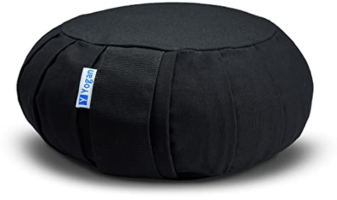 Yogan Klassisches Yoga-Kissen | Buchweizenschalen | Bio-Baumwolle | abnehmbarer und waschbarer Bezug (tiefschwarz)