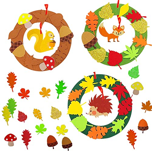 Herbst Deko Bastelset für Kinder, 131 Stk Filz Kränze Dekorative, Igel Bastelsets, Filz Deko für Jungen Mädchen, Festliches Geschenk