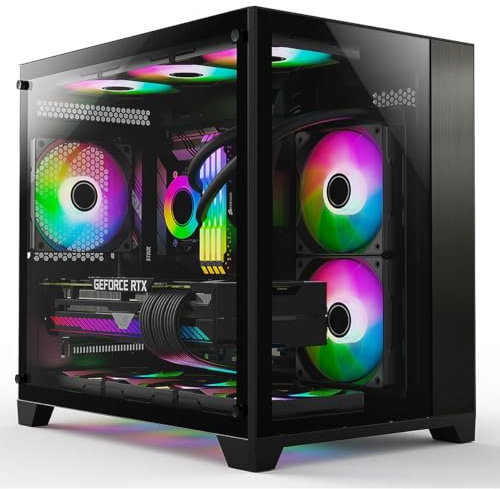 iONZ PC Gaming Case Micro ATX Mid Tower - Dual Chamber Dynamic Series | Airflow Tempered Glass (with 3 x ARGB Fans, Black)