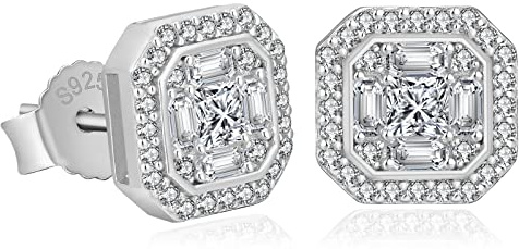 KRKC&CO Earrings for Men, Sterling Silver, Birthday Gift for Men, 14K/White Plated Studs, Iced Out Earring, Hypoallergenic Ear, 5A CZ Stones, Fathers Day, Party Jewerly