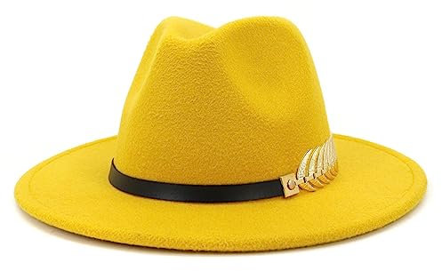 Fedora Trilby Filzhut Hut Freizeit Metal Leaf Damen Freizeithut Jazz Hut Mode Retro Zylinder Damen Trend Verstellbar Gelb
