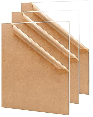 DMJOULI Clear Acrylic Sheet A4 Transparent Perspex Sheet,1mm Thick Acrylic Panel Plastic Sheet Square Discs for Picture Frame Glass Replacement, Display Projects, Painting, DIY Craft(3pcs)