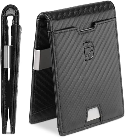 diFo Slim Geldbeutel Portmonee Schwarz Herren Carbon Optik aus Kunstleder | Moneyclip | Kreditkartenetui | Geldbörse | Kreditkartenhalter | Geldclip | Slim Wallet