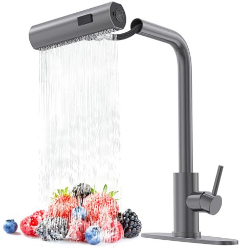 AVSIILE Kitchen Faucets with Pull Down Sprayer & Soap Dispenser, Gun Gray