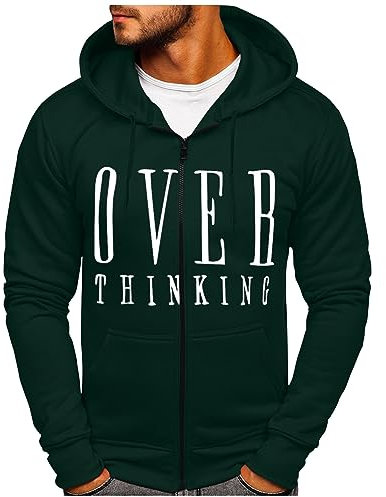 Zip Hoodie, Herren Kapuzenjacke Mit Reißverschluss Verdickte Langarm Kapuzenpullover Sweatjacke Winter Warm Hooded Sweatshirt Tasche Weste Kapuze Motorrad Bekleidung Hoodie (5XL, Dark Green) Generisch