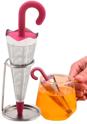 Maciun Tea infuser, umbrella shape, stainless steel tea diffuser, tea filter, silicone, tea filter, tea strainer, large blue umbrella shape, silicone tea infusion, food grade