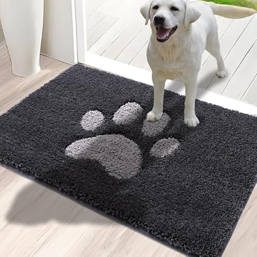 Oiilores Dirt Trapper Door Mat Indoor 50 x 80 cm, Non-Slip Washable Rug, Low-Profile Inside Doormats for Entryway, Super Absorbent Dog Mats for Muddy Paws, Dark Grey
