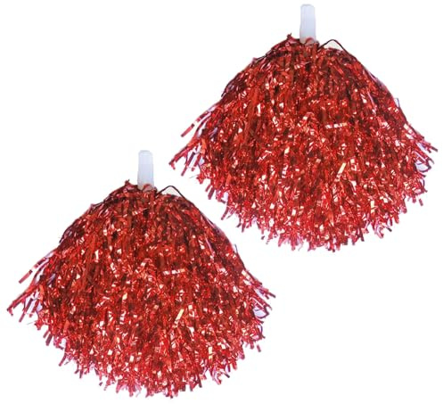 Porceosy Funkelnde Cheerleader-Pompons, langlebiges Pe-Material, 2 Stück metallische Pompons mit rutschfestem Griff, lebendige Sportarten für Cheerleading-Tanz Rot
