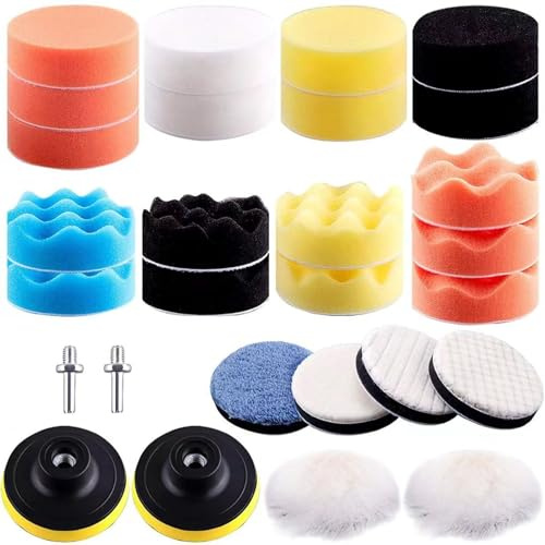 31 Stück Polierschwamm Auto Set M10 Auto Polierpads 3, Schwämme Pads, Polieren Pad Set Polierfell Polierset, Polierteller Kit für Poliermaschine Polierauflage Bohrmaschine