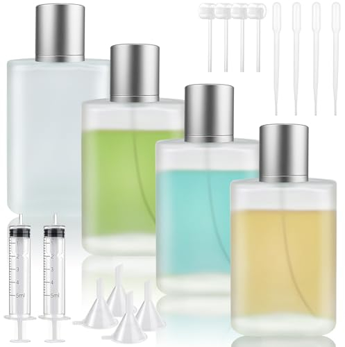 Bohoray 4Pcs 50ml Empty Glass Perfume Atomiser, Silver Lid Clear Glass Atomiser Spray Bottles, Matte Texture Refillable Spray Perfume Bottles, Fine Mist Cosmetic Container for Travel