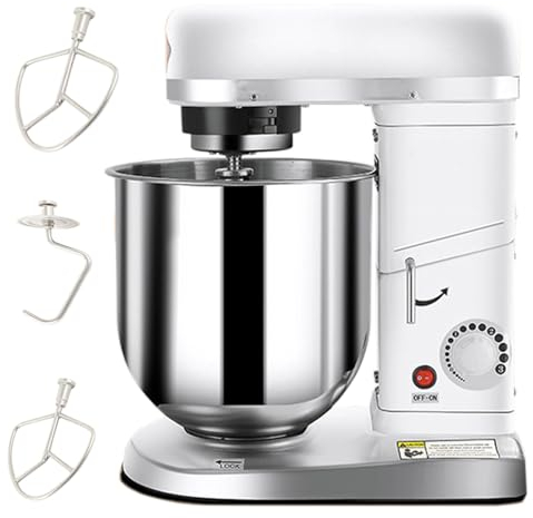 Quixnova Stand Mixer - Kitchen Mixer with Beater, Dough Hook and Whisk, 5L/7L/10L Stainless Steel Bowl, 3-Speed Adjustable Kitchen Mixers Electric Food Mixer, White,5L
