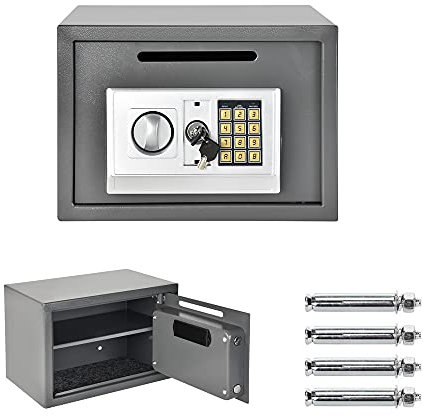 Caja fuerte electrónica, caja fuerte de seguridad digital para el hogar, la oficina y el hotel, caja fuerte de armario 16L con ranura para monedas, accesorios de pared y al suelo, 25 x 35 x 25 cm,