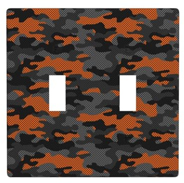 Placca di copertura per interruttore della luce a levetta, 2 piastre da parete di dimensioni standard 11,4 x 11,4 cm, arancione grigio mimetico doppia piastra di copertura per interruttore della luce