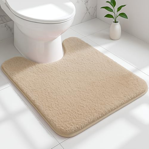 RUN HELIX Mikrofaser Badematte rutschfest WC Vorleger mit Ausschnitt，50x50cm WC Teppich，2cm uper Dicker badezimmerteppich，super saugfähig，badematte，badteppich，badvorleger