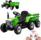 HAUSPROFI 12V 3-Gang Kinder Elektroauto mit Anhänger, Elektro Traktor 2 Fahrmodi, 2,4G-Fernbedienung, Kinder Traktor LED-Licht, Bluetooth, Musik, USB, Elektrischer Traktor für kinder ab 3 Jahren, Grün