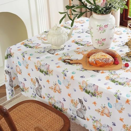 meioro Oster Tischdecke 100x150cm, Frühling Karotte Kaninchen Tischwäsche, Bunte Bedruckte Waschbare Tischdecke, Ostern Sommer Blumen Tischtuch zum Dekorieren von Partys, Picknicks, Abendessen Dekor