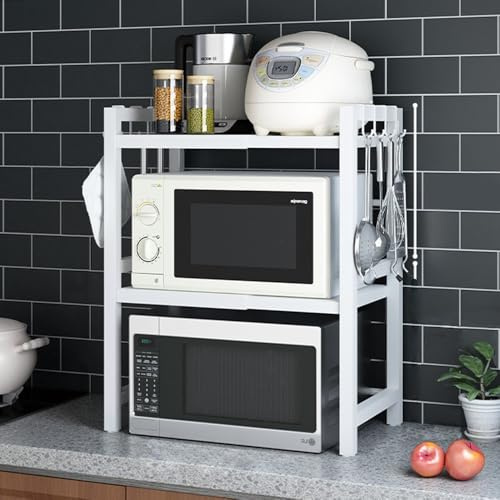BELIFEGLORY Estante expandible para horno microondas, estante de cocina sobre microondas, organizador de encimera de cocina para freidora de aire, estantes de panadería de pie que ahorran espacio