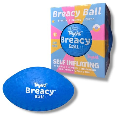 Tryeht Self Inflating Ball 5, Rubber New Feel Breacy Ball, Hi Bouncy, Never Need Pump, Neon Blue, Playground Balls, Handball, Dodgeballs, Picnic and School Perfect All Ages Play in and Outdoor