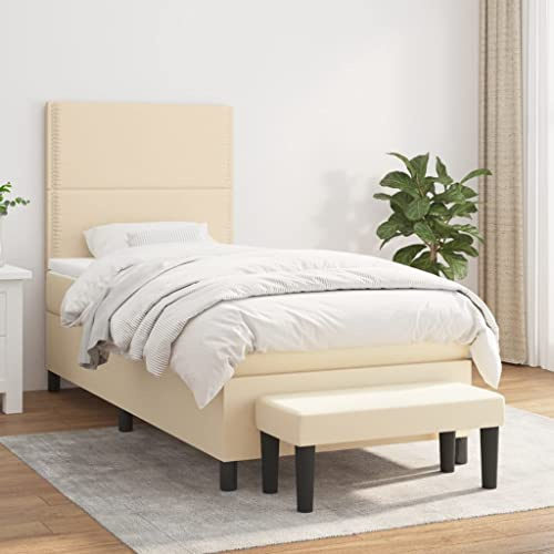 KTHLBRH Bettgestell Familienbett Doppelbett Schlafzimmer möbel Boxspringbett mit Matratze Creme 90x190 cm Stoff