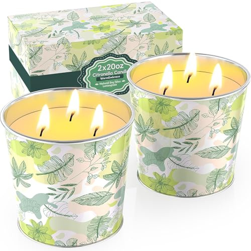 WarmEmbrace Citronella Candles Outdoor & Indoor, 40oz Large Citronella Candle 200H Burning Long Lasting, Soy Scented, 3-Wick Natural Soy Wax for Patio, Garden, Backyard, Camping, Cookout