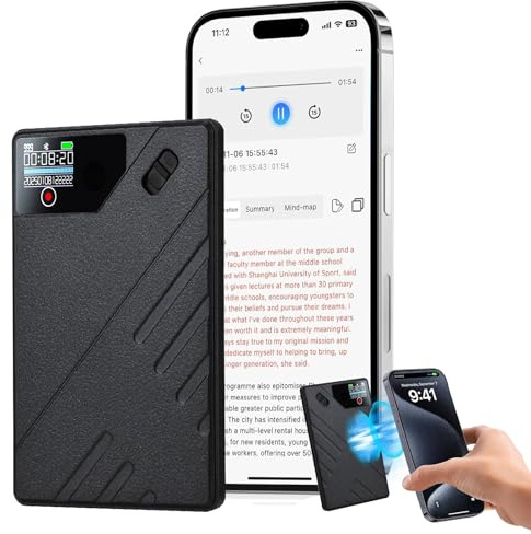 KI Digitales Diktiergerät, 64GB Speicher Aufnahmegerä mit ChatGPT 40 vom Transkribieren und Zusammenfassen für 93 Sprachen,One Touch Aufnahme,Voice Recorder Sprachrecorder für Vortrag, Meetings,Anruf