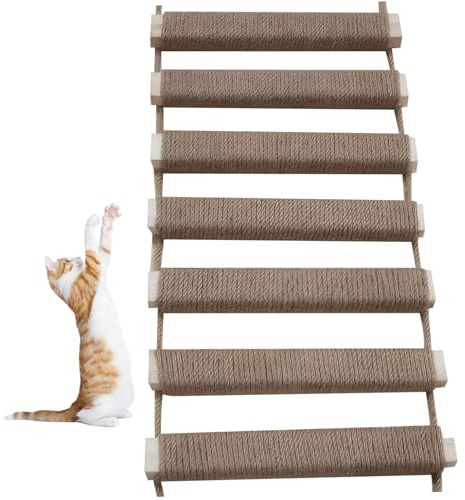 Katzenleiter, 10 x 39 Zoll hängende Holzbrücke mit Einer kratzfesten Leiter des Leinenseils für Innenkatzen für Innenkatzen eingewickelt