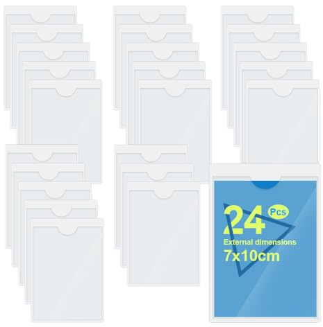 MUWINC 24 Stück Transparente Selbstklebende Kartenhüllen, Klare PVC Taschen für Visitenkarten, Ausweise, Etiketten (7x10 cm)