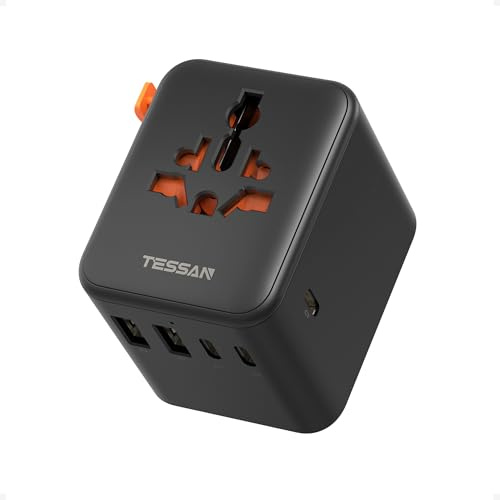 TESSAN Universal Travel Adapter, Travel Plug with 2 USB A and 3 USB C | International Power Adapter for Europe, UK, USA, AU (Type C G A I) Black