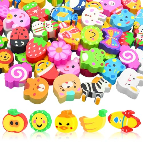 60 Pezzi gomme per animali Mignonni - Gomme da cancellare per Bambini, Ideale per Bomboniere, Ricompense di Classe e Regali per Studenti - Set Novità per Creatività