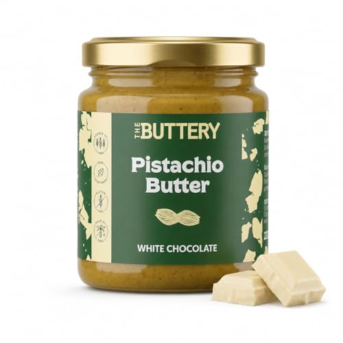THE BUTTERY Crema de Pistacho con Chocolate Blanco 220g – Pistachio Butter Sweet con White Chocolate | Manteca de Pistacho Cremosa y Dulce | Sin Aceite de Palma