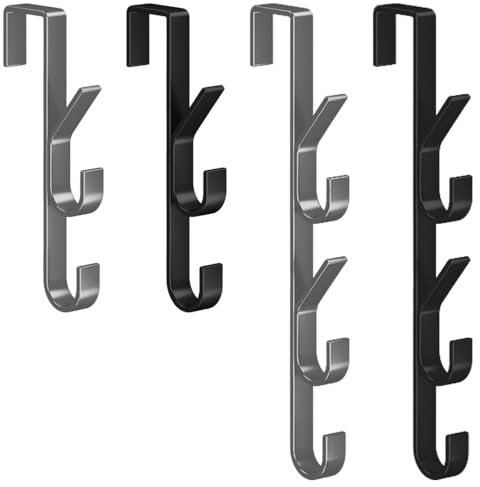 XINGSUI 4 Stück Kleiderhaken, Türhaken, Doppel Haken für Türgarderobe, Kann in eingangsbereichen, wohnzimmern, schlafzimmern, bädern und küchen verwendet werden