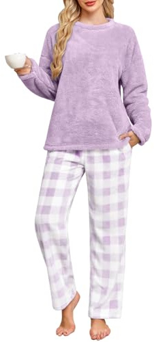 Niwicee Pyjama Femme Polaire Ensemble d'hiver Chaud Longue Ultra Hiver Pyjama Deux Pièces épaississant Et Chaud Pilou Manches Longues Tenue d'intérieur Cadeau de Noël