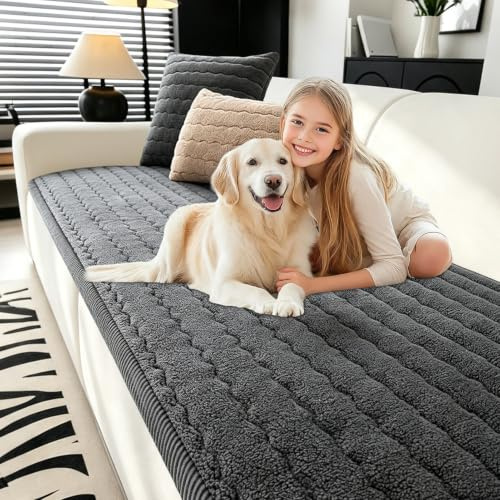 BXFUL Sherpa Fleece Sofabezug, Neue rutschfest Sofabezüge Couch Überzug, Ecksofa Sofa überzug, Ultra Weich Sofaüberwürfe zum Möbel und Sofaschutz für das Wohnzimmer (Dunkelgrau,70x210cm)