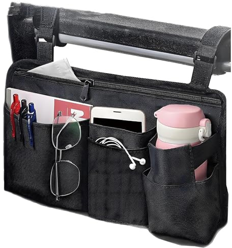 UlifeBetter Wheelchair Side Bag with Cup Holder Wheelchair Accessories Armrest Bags Storage Pouch for Wheelchair/Rollator/Walker/Electric Scooter Ideal Elderly Accessories & Gift (Dark Black)