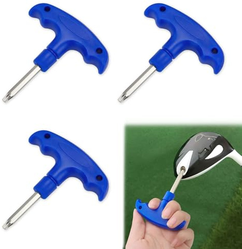3 Pcs Golf Torque Wrench Adjustable, Golf Driver Tool with Plastic Handle, Steel Spike Driver Adjustment Tool for Club Equipment Adapter Shaft Head (Blue)