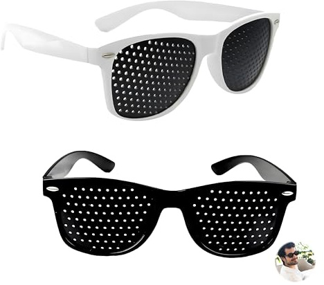 2 Pezzi Occhiali Stenopeici, Occhiali a Griglia OcchialiStenopeici Certificati Pinhole Glasses Occhialia Griglia a Foro Stenopeico Pinhole Glasses Buco per Allenare Gli Occhi (Nero, Bianco)